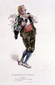 Komplett verk av Beaumarchais (1732-1799) av Edouard Fournier. teckning av Emile Bayard. Ed. Laplace, Sanchez et Cie, Paris 1876. Det här är Antonio i "Figaros bröllop"" av Emile Antoine Bayard