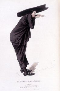 Komplett verk av Beaumarchais (1732-1799) av Edouard Fournier. teckning av Emile Bayard. Ed. Laplace, Sanchez et Cie, Paris 1876. Det här är Bazile i "Barberaren i Sevilla" av Emile Antoine Bayard