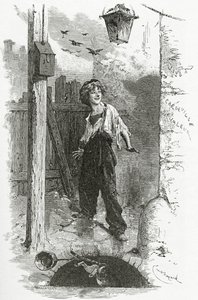 Gavroche, 1800-talet (bw gravyr) av Emile Antoine Bayard