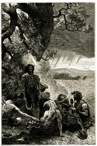 Grupp av skördare träffade av blixten när de skyddade sig under ett träd under en storm av Emile Antoine Bayard