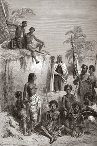 Hawaiisk kung Kamehameha I och hans krigare, illustration från 