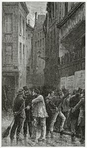 Les Affiches - illustration från A Crime Story, 1800-talet (bw-gravyr) av Emile Antoine Bayard