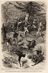 Rixe på höjderna som dominerar Tong-hay (eller Tong hay), en av medlemmarna i expeditionen som lämnade stadens höjder för att dra av naturen, följs av en skara nyfikna, som förklarar en allmän kamp, var och en vill se så nära som möjligt av Emile Antoine Bayard