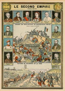 Andra riket 1852 till 1870 - tillfångatagandet av Malakoff 8 september 1855 - Solferinos seger 24 juni 1859 - Emile Ollivier, Baron Haussmann, Napoleon III, kejsar Eugenia, påven Pius IX, marskalk Niel, Victor Emmanuel (Victor II Emmanuel) o av Emile Antoine Bayard