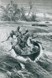 Stanley övervinner forsen vid Kongofloden, teckning av Emile Bayard av Emile Antoine Bayard