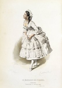 Suzanne i "" The Marriage of Figaro"" - i "" Complete Works of Beaumarchais"", teckningar av Emile Bayard, red. Laplace Sanchez & cie, Paris av Emile Antoine Bayard