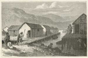 En by vid sjön i Schweiz under bronsåldern av Emile Antoine Bayard