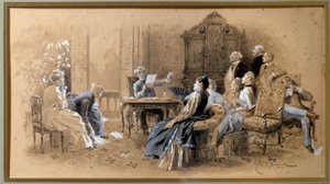 Författaren Alexandre Dumas Jr. (1824-1895) läser sina verk Lavis d