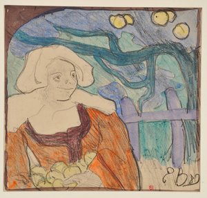 Bretonsk kvinna som plockar äpplen [tryck b] av Emile Bernard