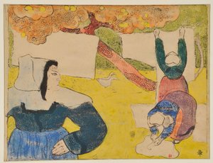 Bretonska kvinnor som hänger upp tvätt av Emile Bernard