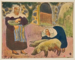 Bretonska kvinnor som matar grisarna av Emile Bernard