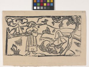 Deux Bretonnes (två bretonska kvinnor) (träblockstryck) av Emile Bernard