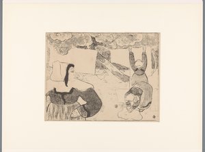 Tre bretonska kvinnor hänger upp tvätten Le linge Bretonska kvinnor (serietitel) Bretonnes (serietitel) av Emile Bernard