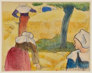 Kvinnor vid skörden - Herdarnas tillbedjan - Skördemannen [provtryck A] av Emile Bernard