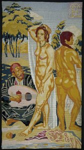 Geborduurd bord; Två badande av Emile Bernard