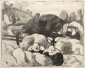 Les Bretonneries: Bretonska kvinnor som gör höstackar av Emile Bernard