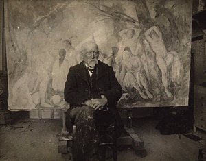 Paul Cézanne i sin ateljé i Les Lauves, 1904. av Emile Bernard