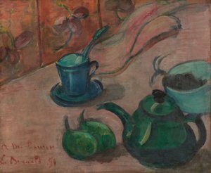 Stilleben med tekanna, kopp och frukt av Emile Bernard