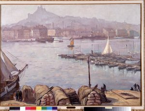 Den gamla hamnen i Marseille och Notre Dame de la Garde (Notre-Dame-de-la-Garde), även kallad den goda modern”” Målning av Emile Bernard (1868-1941) 1929 Dim. 77,5x107 cm Obligatoriskt omnämnande: Samlingsstiftelsen hälsningar från Provence, Marseille av Emile Bernard