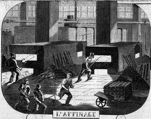 Forges de la Franche Comte: raffinering med puddlerugnar. Factory of Fraisans, Jura (39)