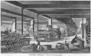Tryckpressrummet i Imperial Printing Works, illustration från 