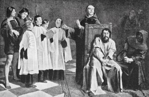 Hugo van der Goes galenskap (litografi) av Emile Charles Wauters