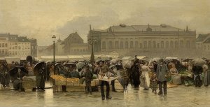Marknaden framför teatern i Antwerpen av Emile Claus