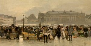 Marknaden framför teatern i Antwerpen (olja på duk) av Emile Claus