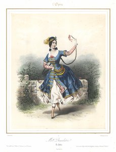 Franska balettdansösen Adele Dumilatre dansar på Parisoperan, c1840 (färg litho)