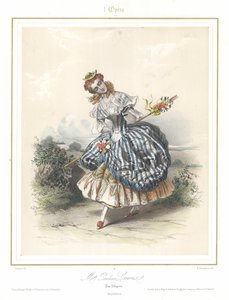 Franska balettdansösen Pauline Leroux dansar på Parisoperan, c1840 (färg litho)