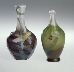 Intarsia på glas och graverad vas c.1900