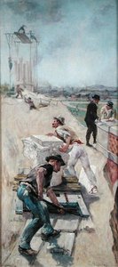 Arbetare som bygger Hotel de Ville, Paris av Emile Henri Blanchon