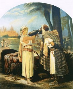 Rebecka ger tjänaren en drink av Emile Jean Horace Vernet