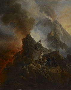 Vesuvius utbrott, konstnären och hans far, Carle Vernet, i förgrunden., ca. 1822 av Emile Jean Horace Vernet