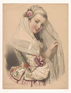 Beslöjad ung kvinna med en ros i håret Rose mousseuse (titel på objekt) Studier av utvalda artister (serietitel) Etudes choisies (serietitel på objekt)