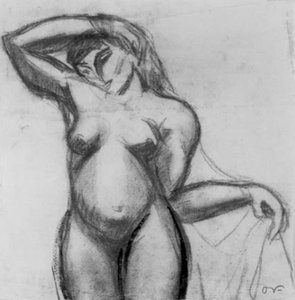 Figurstudie. Stående kvinna i ansiktet med ett draperi. av Emile Othon Friesz