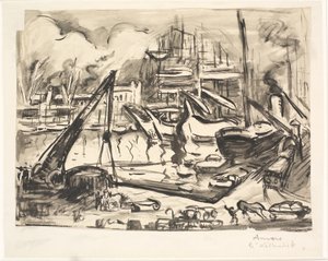 Hamnbassängen Kattendick i Antwerpen. av Emile Othon Friesz