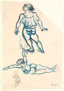 Tre studier av en kvinnlig akrobat, i trapets och gående. av Emile Othon Friesz