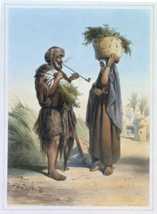 Fellah Man and Woman, illustration från "The Valley of the Nile", graverad av Mouilleron, pub. av Lemercier, 1848 av Emile Prisse d