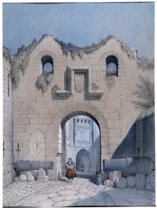 Utsikt över boulevardporten. Mont Saint Michel. Teckning av Emile Sagot Musee Municipal d