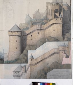 Utsikt över machicoulis mellan norra tornet och Claudine-tornet på Mont Saint Michel. Teckning av Emile Sagot. Avranches kommunala museum (Manche)