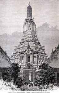 Portal av den stora Wat-Chan-pagoden, Bangkok. Teckning av Thérond.