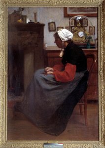Enkelt hjärta En gammal bonde som sover på en stol i en rustik interiör. Målning av Emile Troncy (1859-1943). Paris, Palais du Luxembourg DR av Emile Troncy
