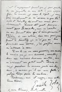 Brev från Zola till Edouard Manet (1832-83) 1868 (penna och bläck på papper) av Emile Zola