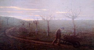 Återvänder från skogen, Emilio Longoni (1859-1932), olja på duk, 67x120 cm