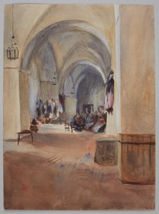 Inuti en tobaksfabrik i Sevilla, ca 1900. Blyerts och akvarell