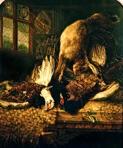 Stilleben med fasaner och hare, ca 1860 (olja på duk)