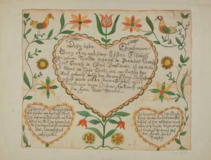 Fraktur - Födelse- och dopbevis av Emma M. Krumrine