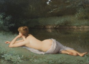 Liggande naken på en flodstrand (olja på duk)