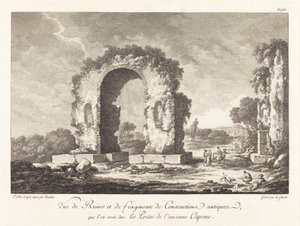 Vy över ruiner och fragment av forntida konstruktion... av forntida Capua av Emmanuel Jean Nepomucène de Ghendt after Claude Louis Châtelet